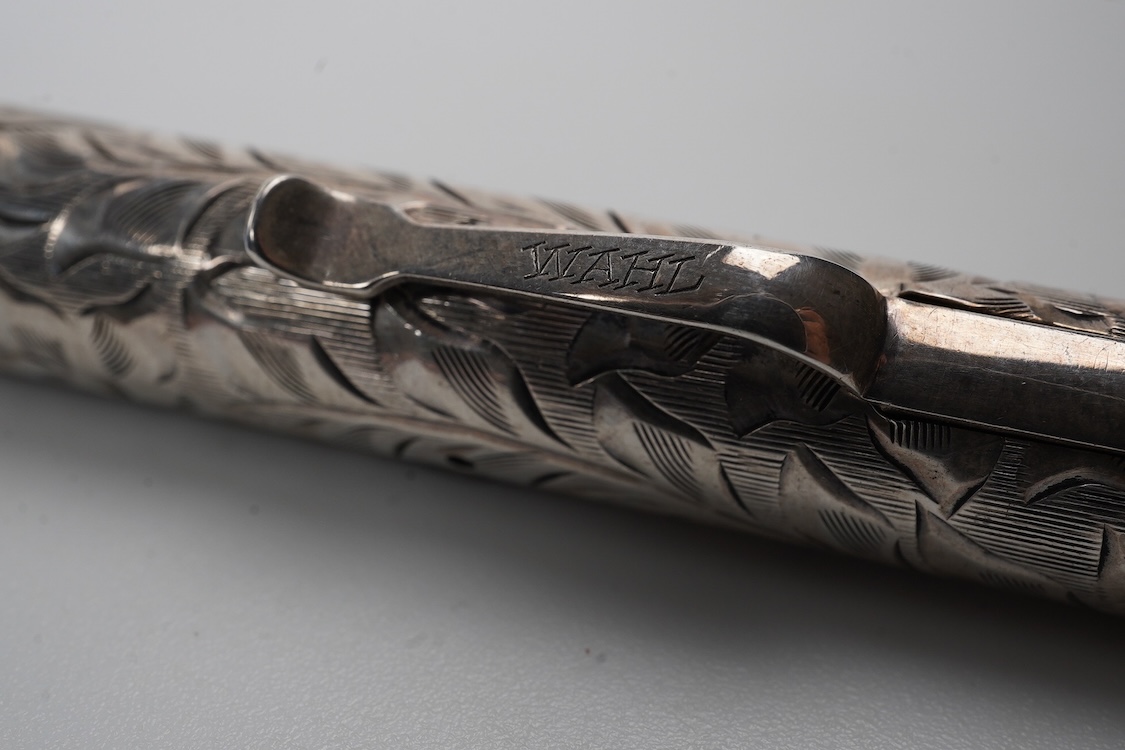 A rare Wahl Eversharp hand engraved lever fill fountain pen, fitted with No.3 14ct. gold flexible nib